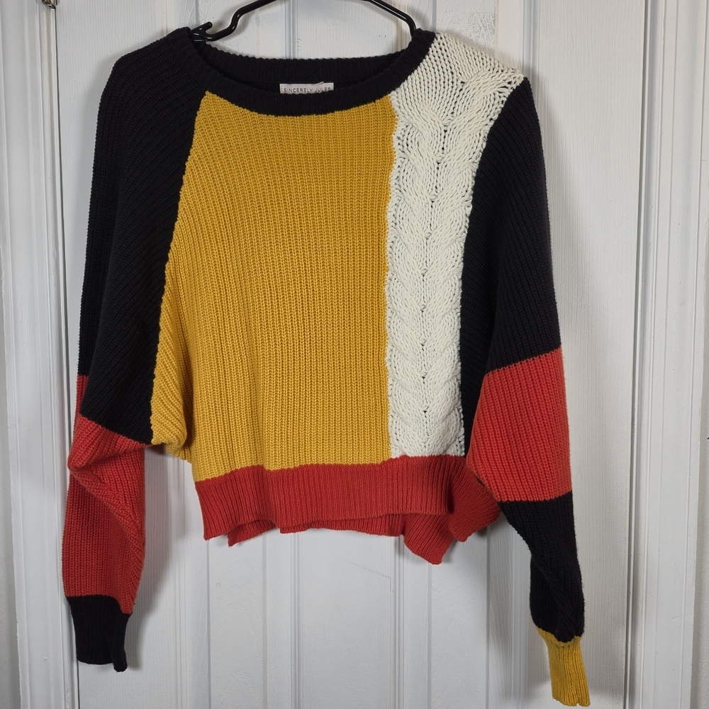 Sincerely Jules Candy Corn Colorblock Cable Knit Cropped Sweater XS